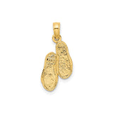 14k Yellow Gold Flip-Flop Sandal Pendant Charm, Textured Summer Beach Theme