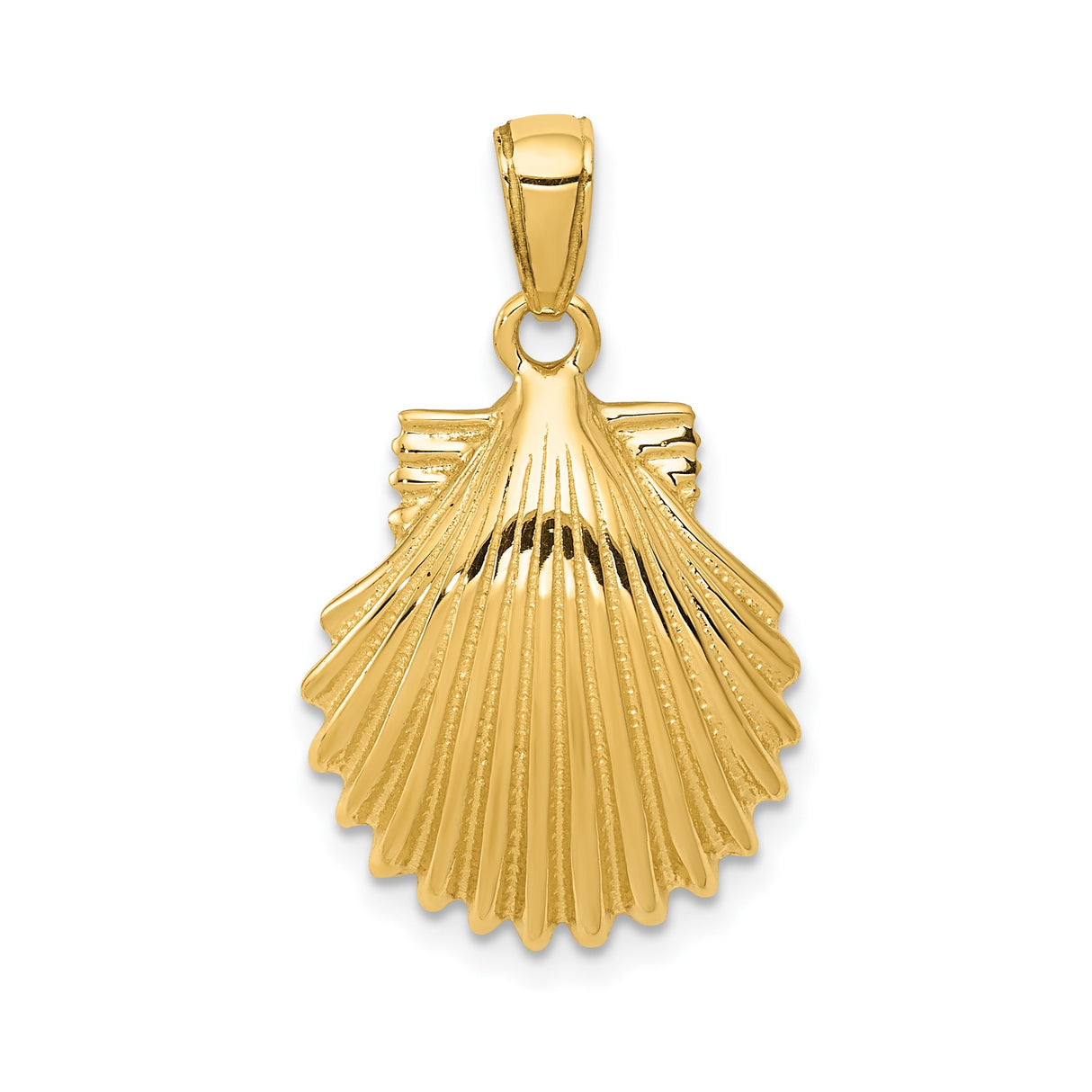 14k Yellow Gold Scallop Shell Pendant, Camino de Santiago Religious Charm for Women