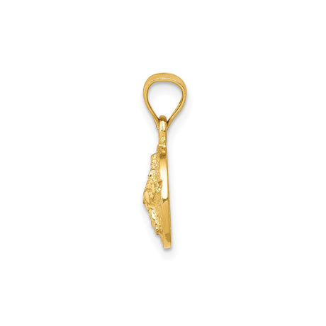 14k Yellow Gold Floral Pendant with Textured Background and Openwork Flower Design