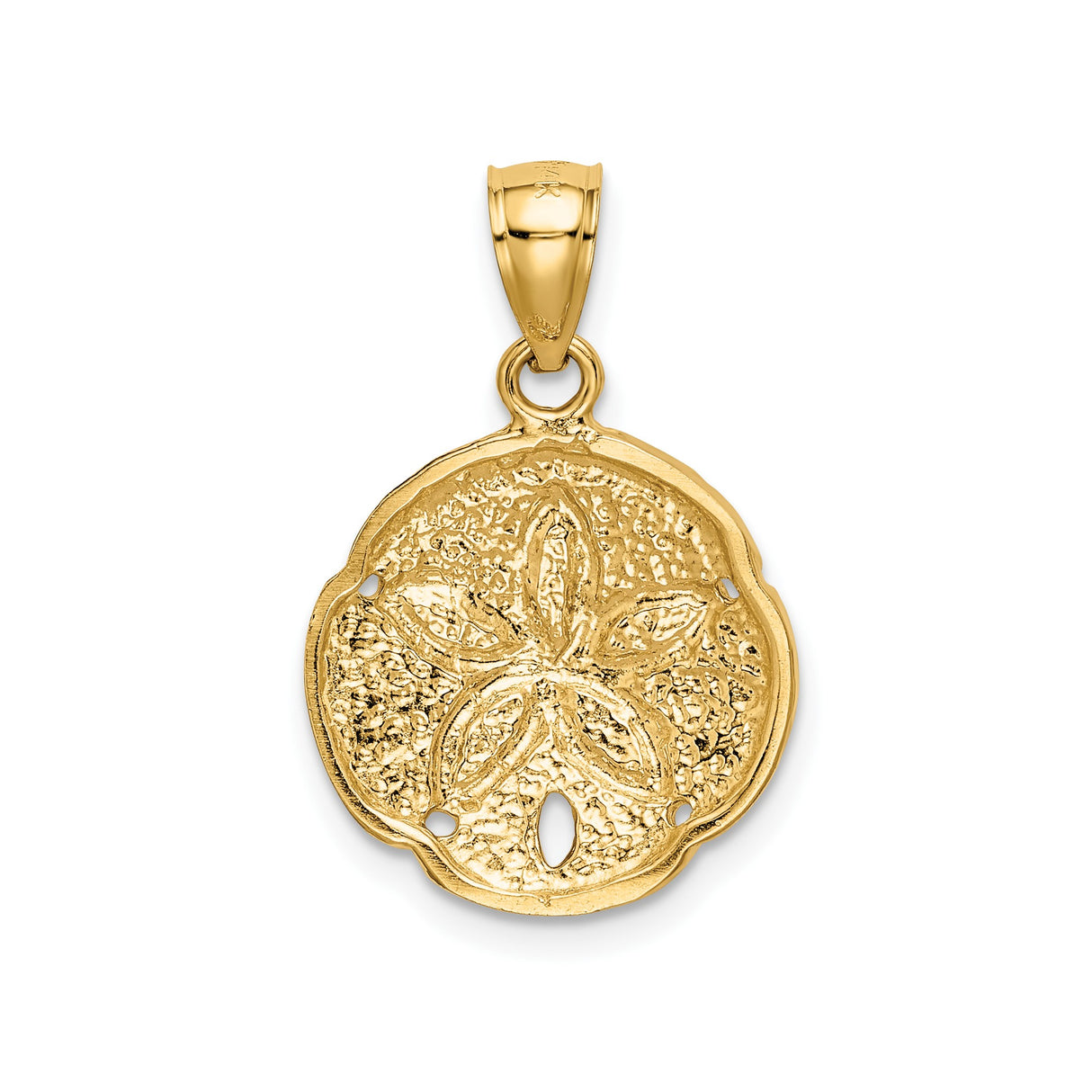 14k Yellow Gold Sand Dollar Pendant with Cut-Out Floral Star and Textured Disc
