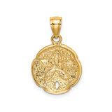 14k Yellow Gold Sand Dollar Pendant with Cut-Out Floral Star and Textured Disc