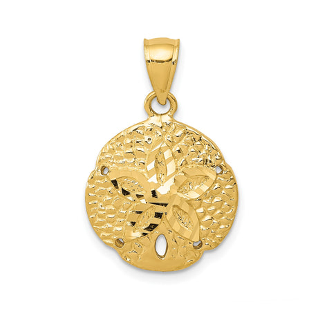 14k Yellow Gold Sand Dollar Pendant with Cut-Out Floral Star and Textured Disc
