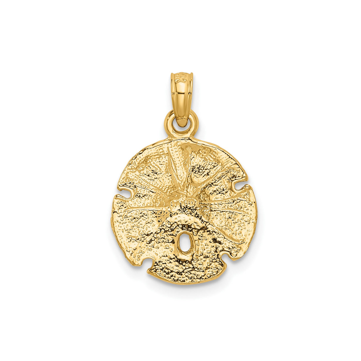 14k Yellow Gold Sand Dollar Pendant with Textured Finish and Star Center Design