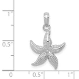 14k White Gold Starfish Pendant Charm, Textured Coastal Ocean Theme Jewelry for Women