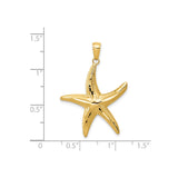 14k Yellow Gold Starfish Pendant, Textured Marine Motif Nautical Jewelry for Women