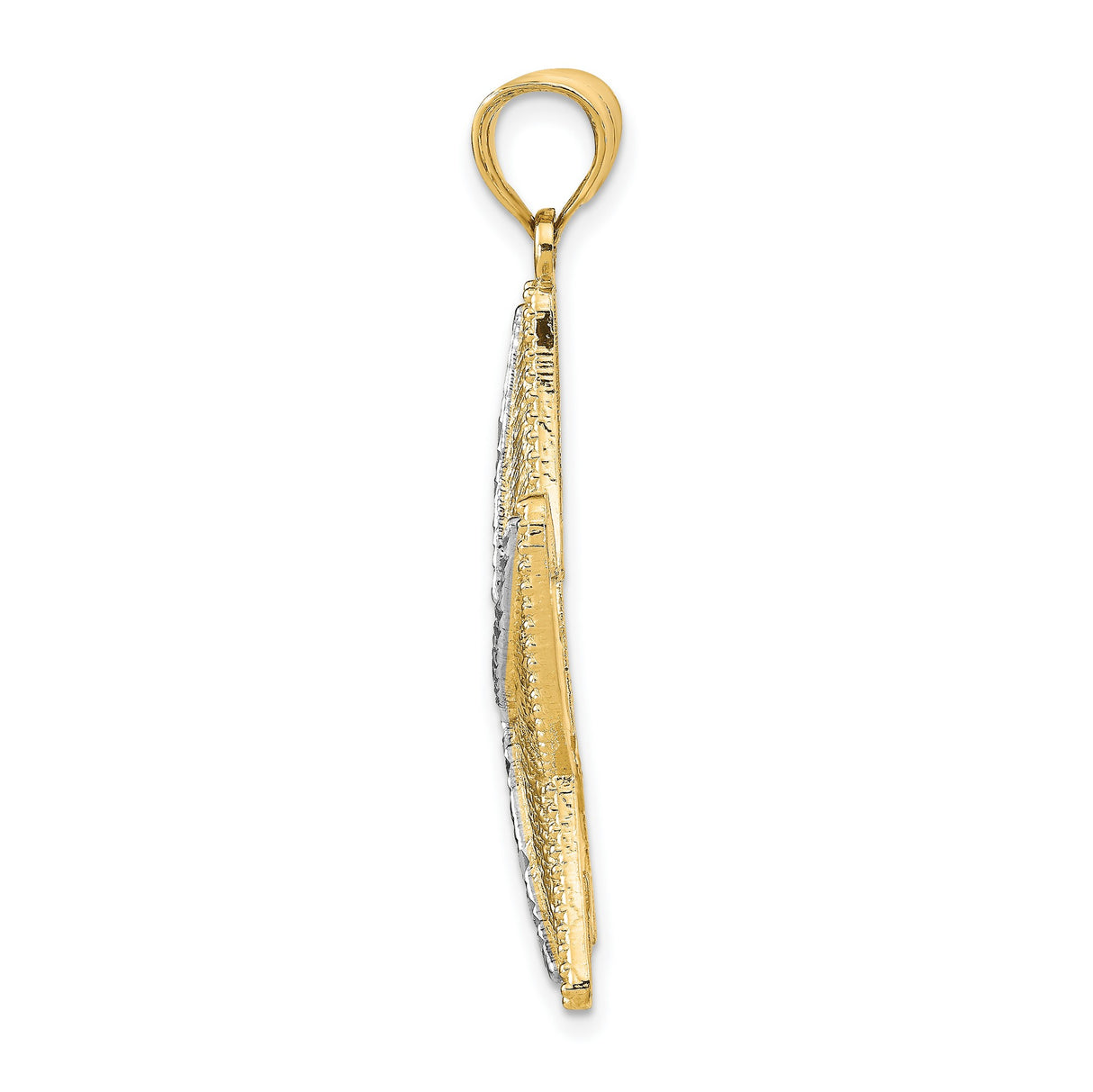 14k Yellow and Rhodium Gold Starfish Pendant, Textured Diamond Cut Two-Tone Nautical Charm