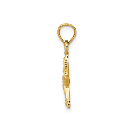 14k Yellow Gold Starfish Pendant Charm with Textured and Polished Finish, Coastal Sea Life Theme