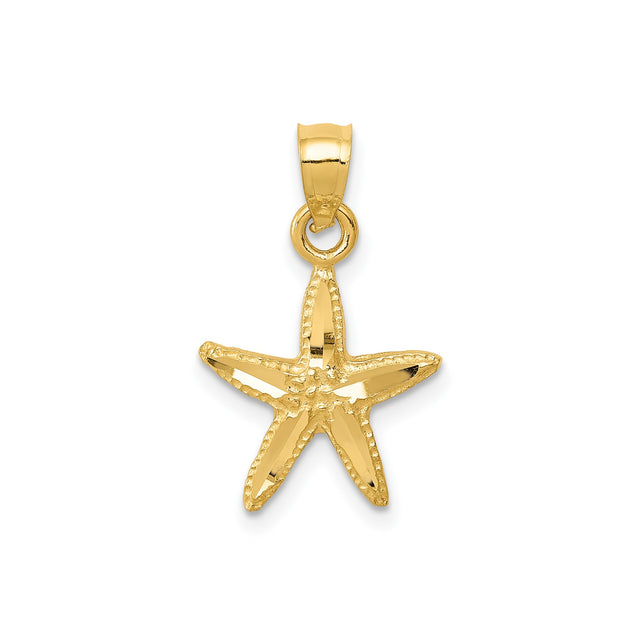 14k Yellow Gold Starfish Pendant Charm with Textured and Polished Finish, Coastal Sea Life Theme