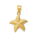 14k Yellow Gold Starfish Pendant, Textured Ocean-Inspired Nautical Charm for Women