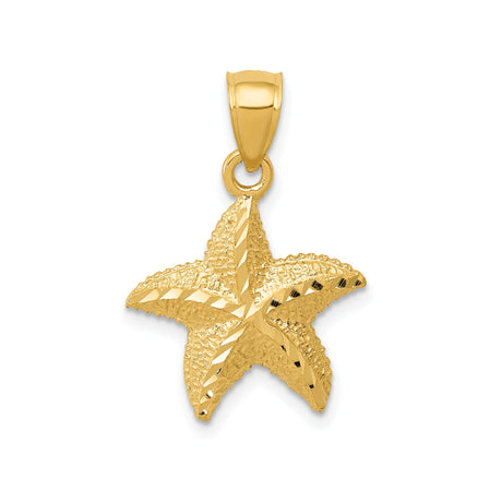 14k Yellow Gold Starfish Pendant, Textured Ocean-Inspired Nautical Charm for Women