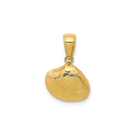 14k Yellow Gold Seashell Pendant, Detailed Clam Shell, Nautical Beach Theme Jewelry for Women