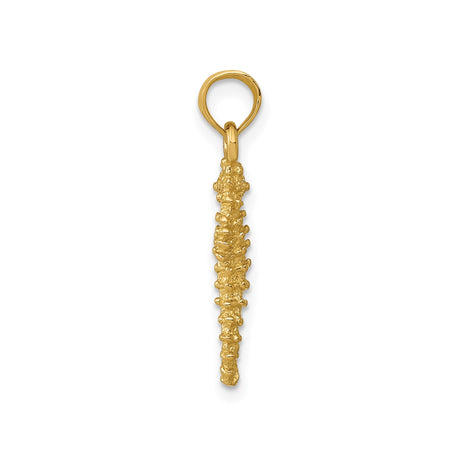 14k Yellow Gold Seahorse Pendant, Textured Nautical Charm for Women or Unisex Wear
