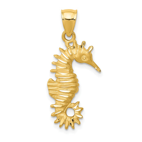 14k Yellow Gold Seahorse Pendant, Detailed Ocean Charm with Nautical Marine Life Design