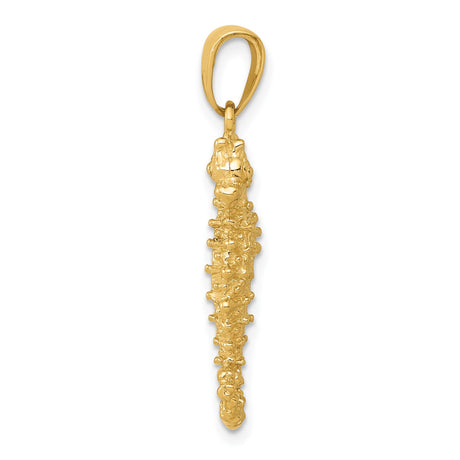 14k Yellow Gold Seahorse Pendant with Textured Detailing, Nautical Ocean Charm
