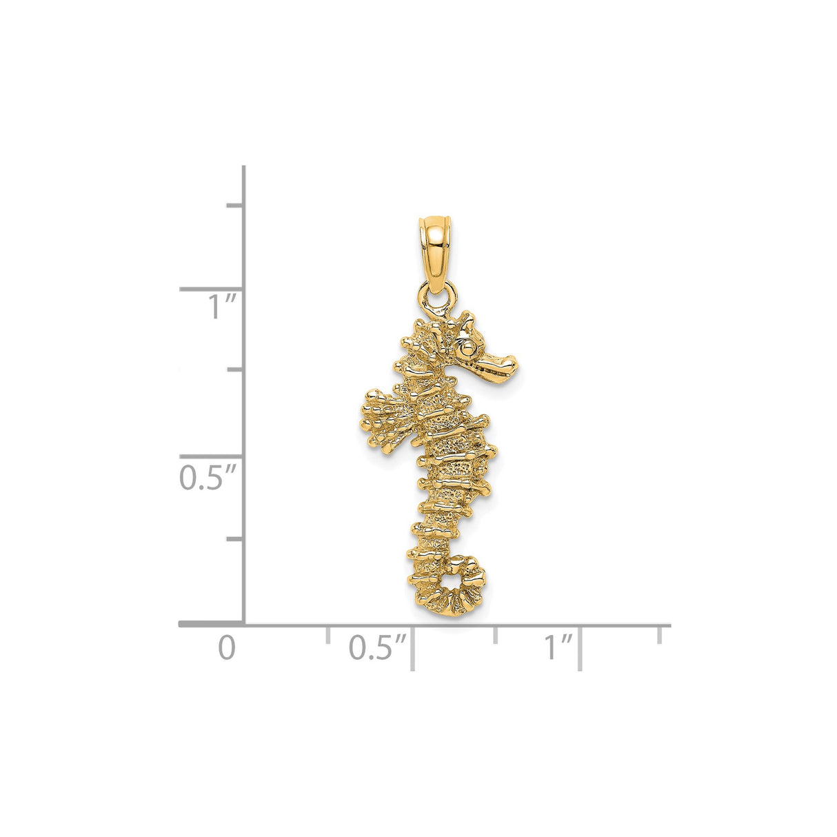 14k Yellow Gold Seahorse Pendant with Textured Detailing, Nautical Ocean Charm