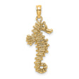 14k Yellow Gold Seahorse Pendant with Textured Detailing, Nautical Ocean Charm