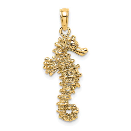 14k Yellow Gold Seahorse Pendant with Textured Detailing, Nautical Ocean Charm