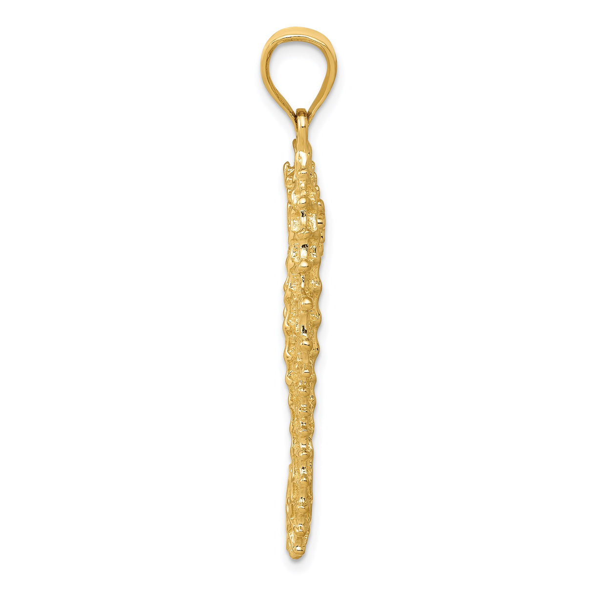 14k Yellow Gold Seahorse Pendant with Textured Detail and Polished Finish, Nautical Charm