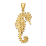 14k Yellow Gold Seahorse Pendant with Textured Detail and Polished Finish, Nautical Charm