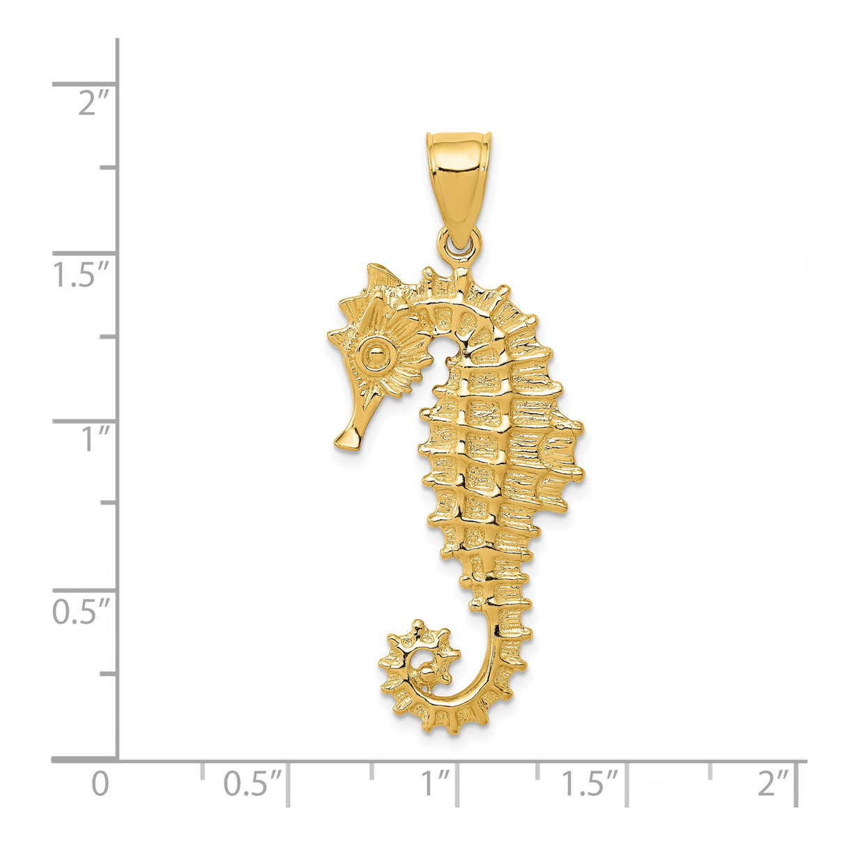 14k Yellow Gold Seahorse Pendant with Textured Detail and Polished Finish, Nautical Charm