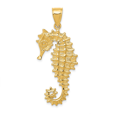 14k Yellow Gold Seahorse Pendant with Textured Detail and Polished Finish, Nautical Charm