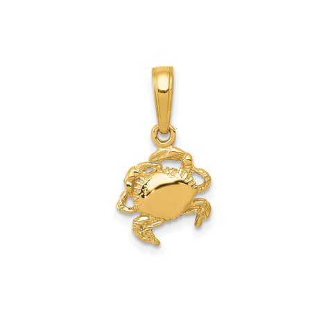 14k Yellow Gold Crab Pendant with Detailed Crustacean Design, Zodiac Cancer Charm