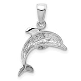 14k White Gold Dolphin Pendant with Polished Jumping Design, Nautical Ocean Charm