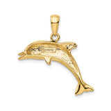 14k Yellow Gold Dolphin Pendant, Jumping Ocean Theme Charm, Marine Life Jewelry for Women or Unisex