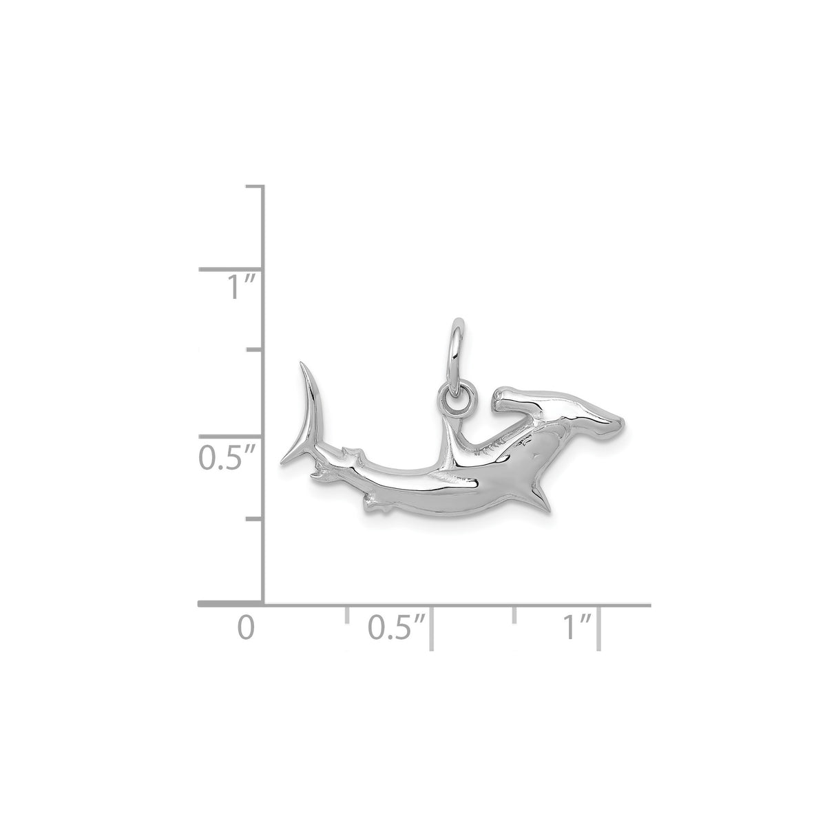 14k White Gold Hammerhead Shark Pendant, Polished Nautical Ocean Charm for Men and Women