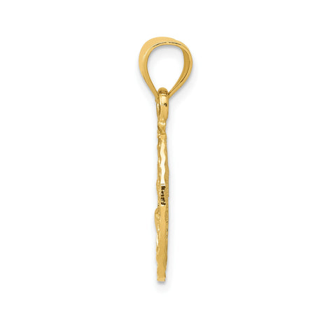 14k Yellow Gold Pendant with Leaping Dolphin and Palm Tree in Oval Frame, Tropical Beach Theme