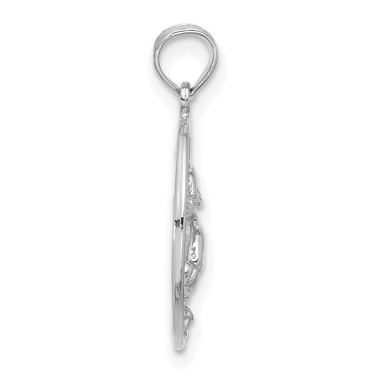14k White Gold Dolphin Pendant with Ocean Wave Design, Marine Life Charm