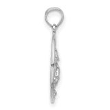 14k White Gold Dolphin Pendant with Ocean Wave Design, Marine Life Charm