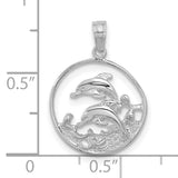 14k White Gold Dolphin Pendant with Ocean Wave Design, Marine Life Charm
