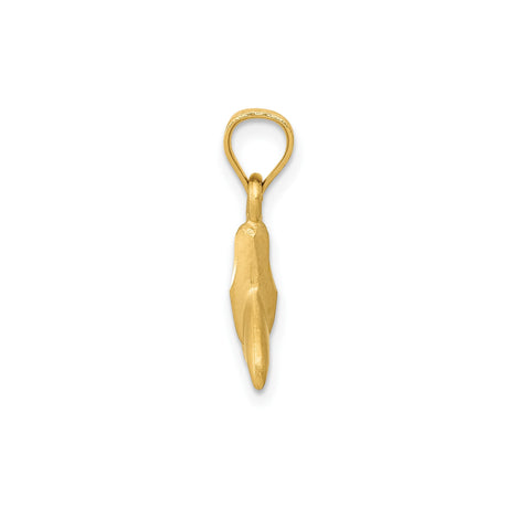 14k Yellow Gold Whale Tail Pendant, Polished Matte Finish, Nautical Ocean Theme
