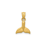 14k Yellow Gold Whale Tail Pendant, Polished Matte Finish, Nautical Ocean Theme