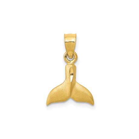 14k Yellow Gold Whale Tail Pendant, Polished Matte Finish, Nautical Ocean Theme