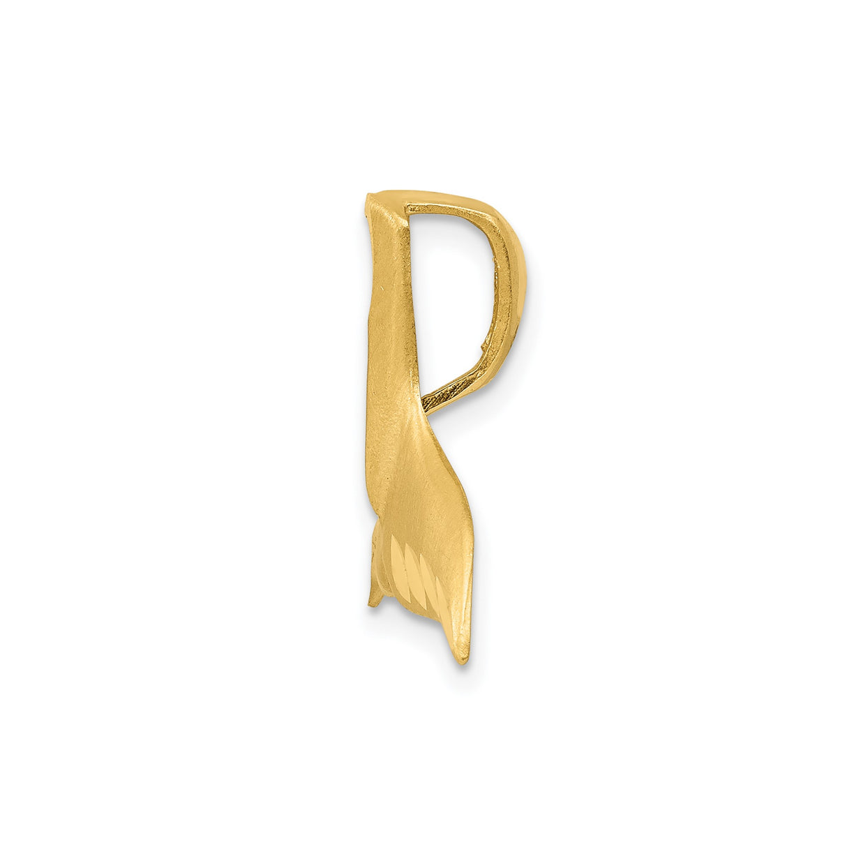 14k Yellow Gold Whale Tail Pendant, Polished and Textured Ocean Symbol Charm