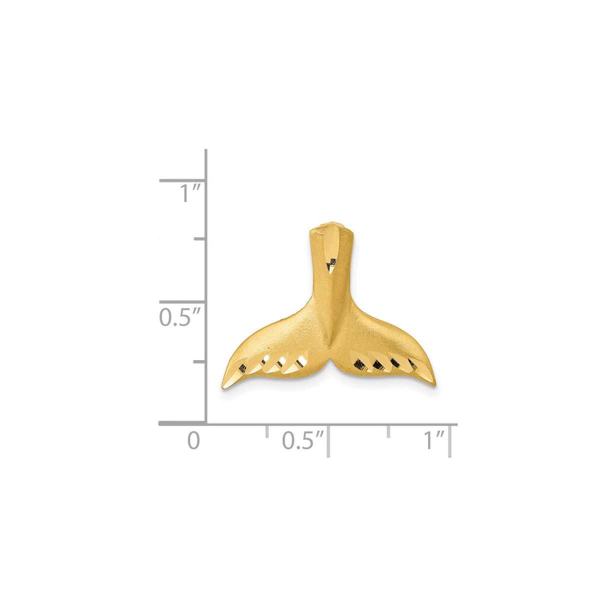 14k Yellow Gold Whale Tail Pendant, Polished and Textured Ocean Symbol Charm
