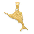 14k Yellow Gold Sailfish Pendant, Detailed Billfish Ocean Design for Men or Unisex