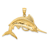 14k Yellow Gold Marlin Fish Pendant, Detailed Sailfish Ocean Life Charm for Men