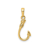 14k Yellow Gold Fish Hook Pendant, Hawaiian Nautical Design for Men or Women