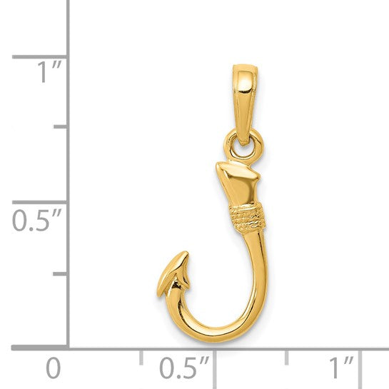 14k Yellow Gold Fish Hook Pendant, Hawaiian Nautical Design for Men or Women