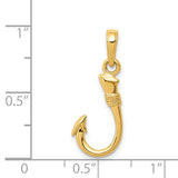 14k Yellow Gold Fish Hook Pendant, Hawaiian Nautical Design for Men or Women