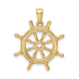 14k Yellow Gold Ship Wheel Pendant with Nautical Helm Design for Men or Unisex