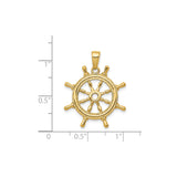 14k Yellow Gold Ship Wheel Pendant with Nautical Helm Design for Men or Unisex