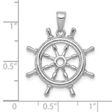 3-D Ships Wheel Charm Pendant in Real 14k White Gold