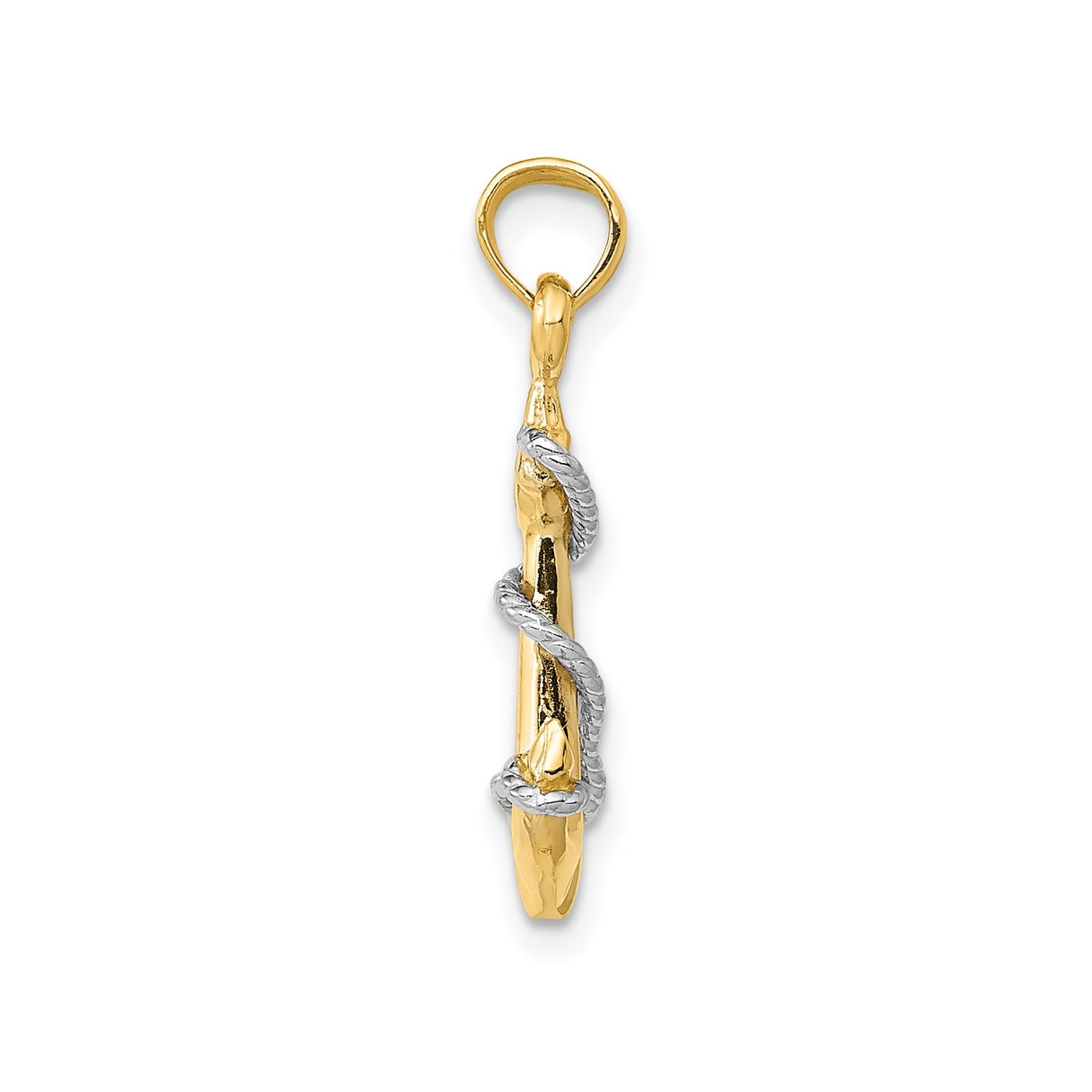 14k Two-Tone Gold Anchor Pendant with Rhodium Rope Detail, Nautical Religious Charm