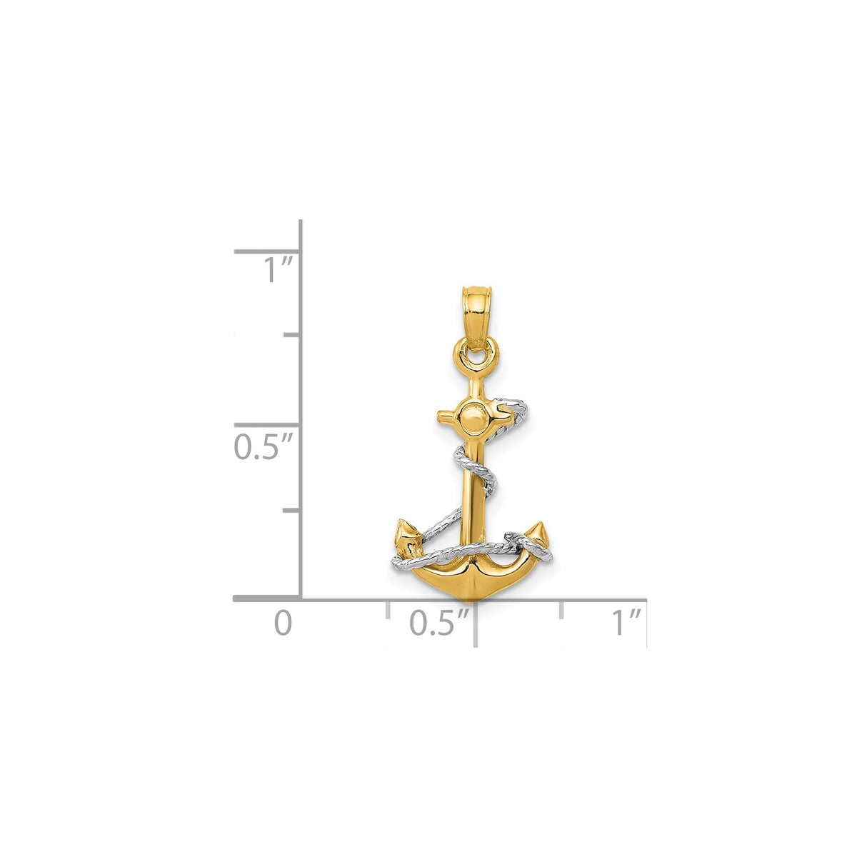 14k Two-Tone Gold Anchor Pendant with Rhodium Rope Detail, Nautical Religious Charm