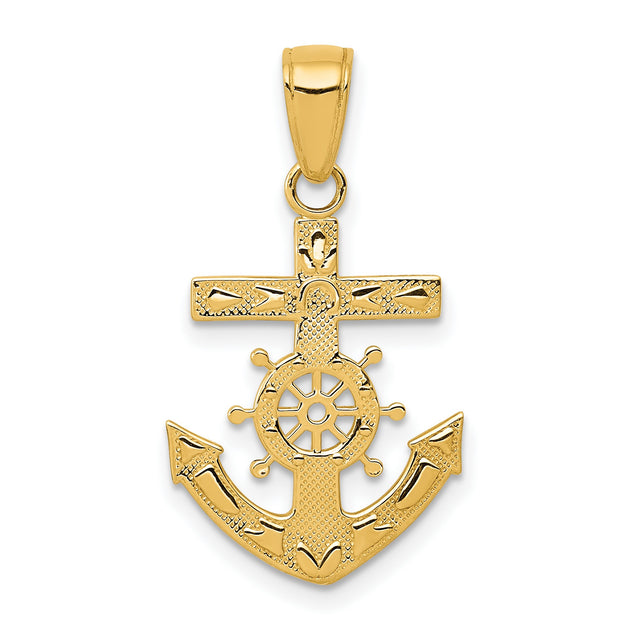 Mariners Cross Charm Pendant in Real 14k Yellow Gold