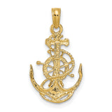 Small Sea Anchor With Wheel Charm Pendant in Real 14k Yellow Gold